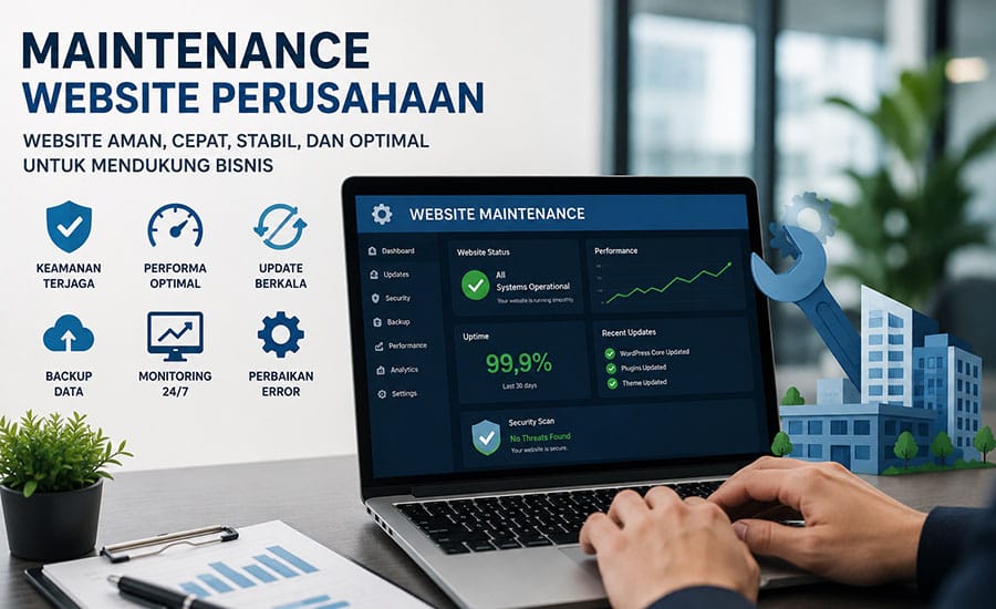 Maintenance website perusahaan untuk menjaga keamanan dan performa website bisnis.